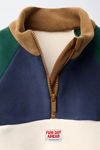 COLOR BLOCK LABEL POLAR FLEECE SWEATSHIRT