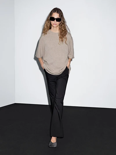 Oversize knit sweater with short sleeves