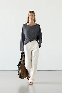 100% linen knit boat neck sweater