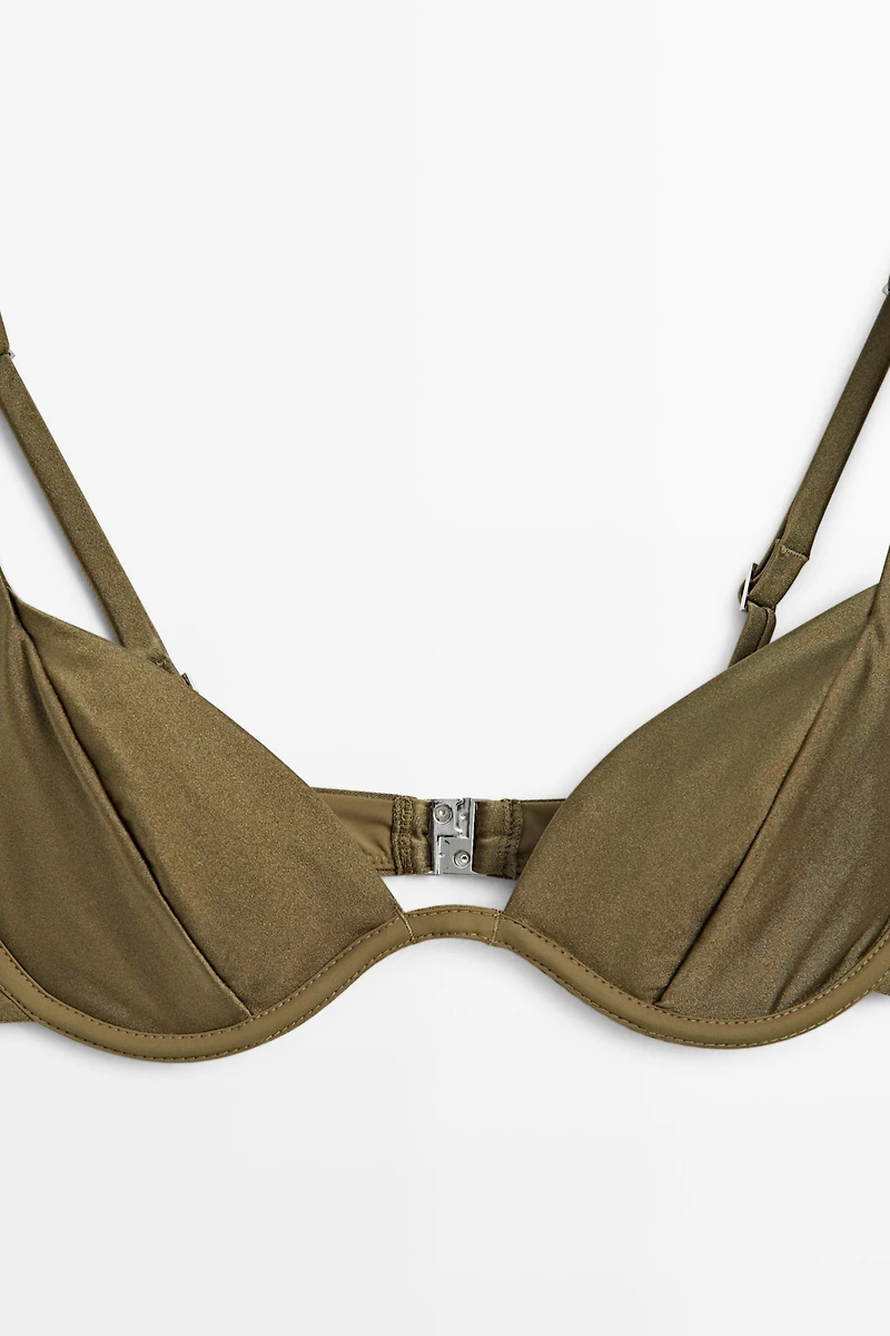 Shimmery gathered underwire bikini top
