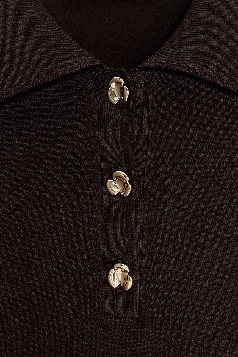 SHORT SLEEVE KNIT POLO TOP
