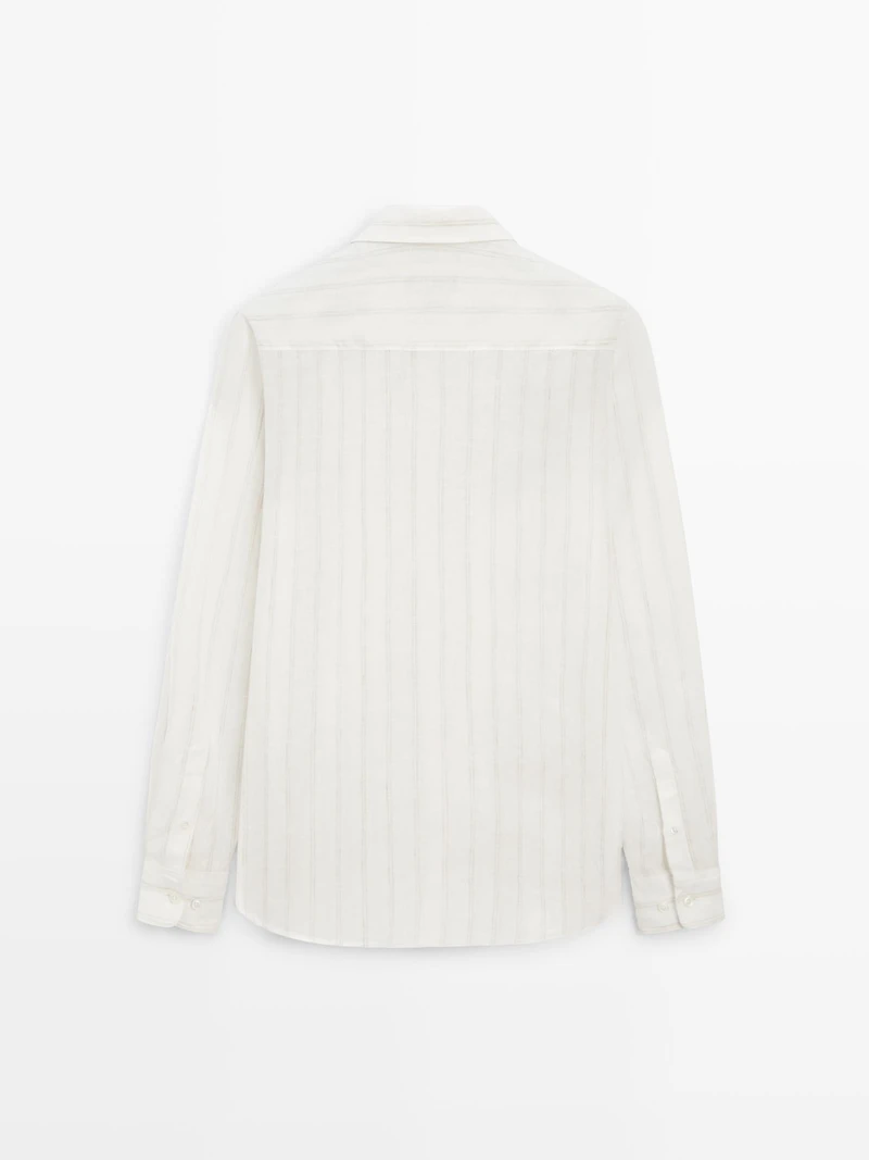 100% linen regular fit striped shirt
