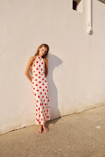 ROBE MI-LONGUE HALTER À POIS