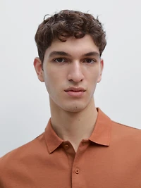 Textured cotton knit polo shirt