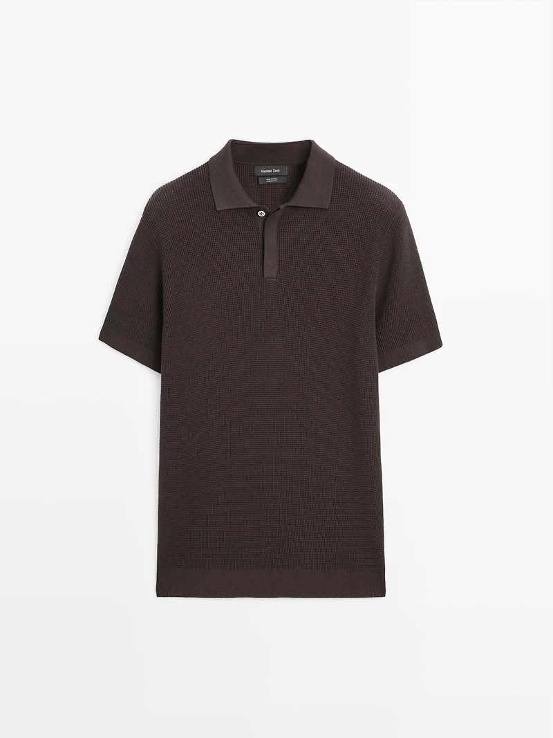 Textured cotton knit polo shirt
