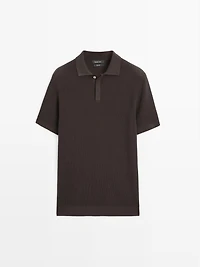 Textured cotton knit polo shirt