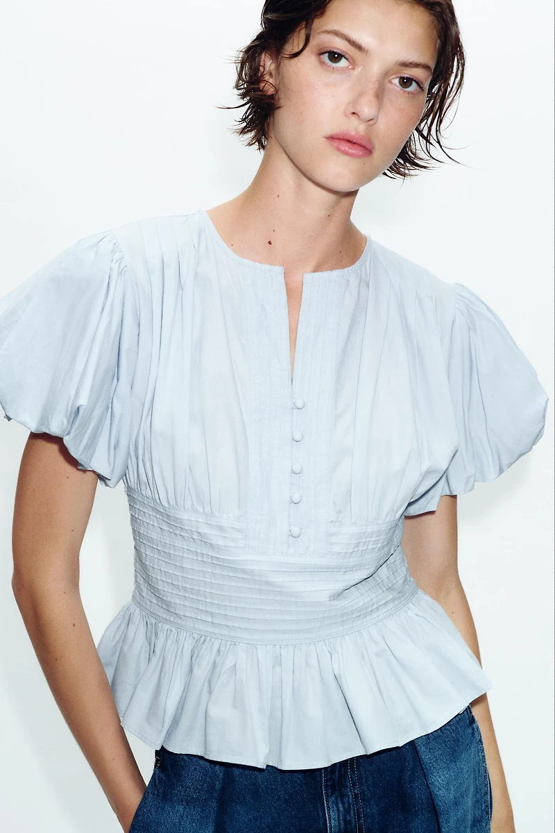 PUFF SLEEVE PINTUCK BLOUSE