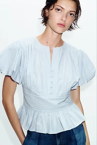 PUFF SLEEVE PINTUCK BLOUSE