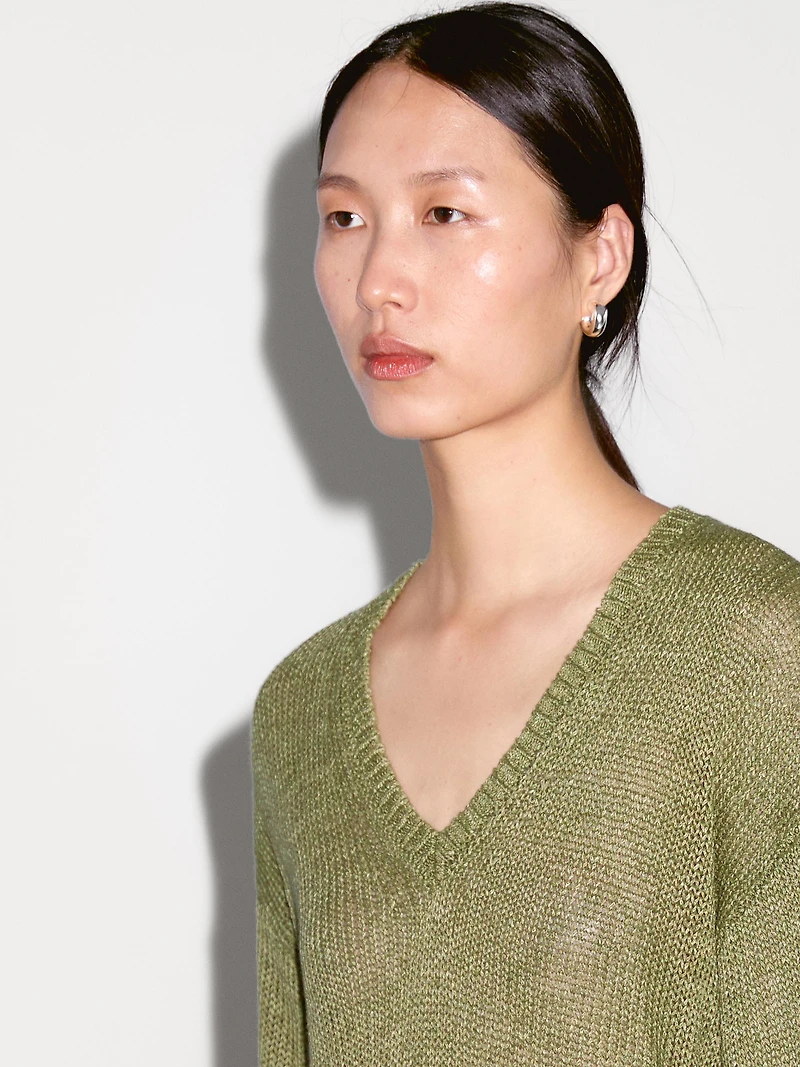 100% linen cutwork sweater