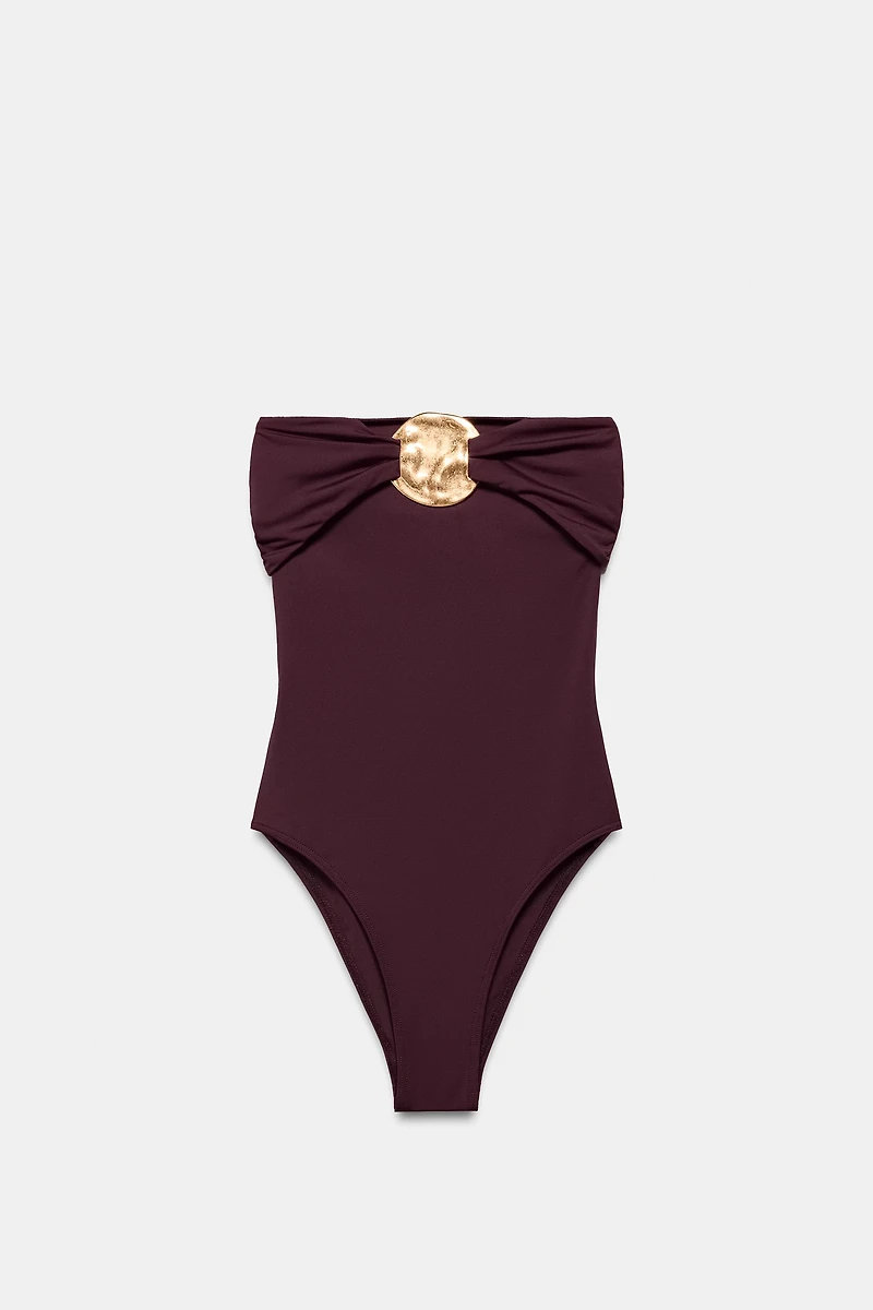 METALLIC PIECE BANDEAU SWIMSUIT