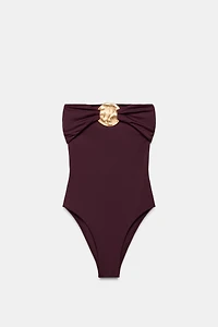 METALLIC PIECE BANDEAU SWIMSUIT