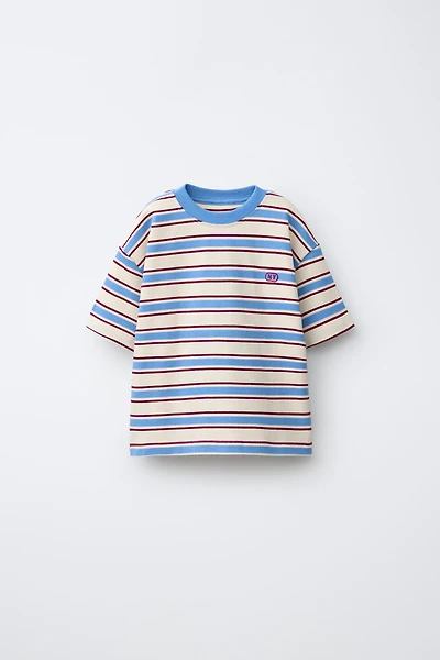 EMBROIDERED LOGO STRIPED T-SHIRT