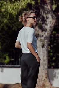 SHORT SLEEVE BASIC KNIT TOP