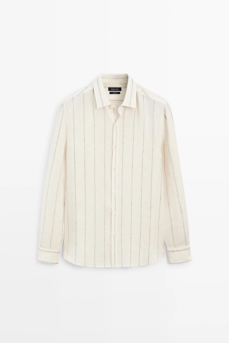 100% linen regular fit striped shirt