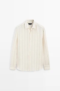 100% linen regular fit striped shirt