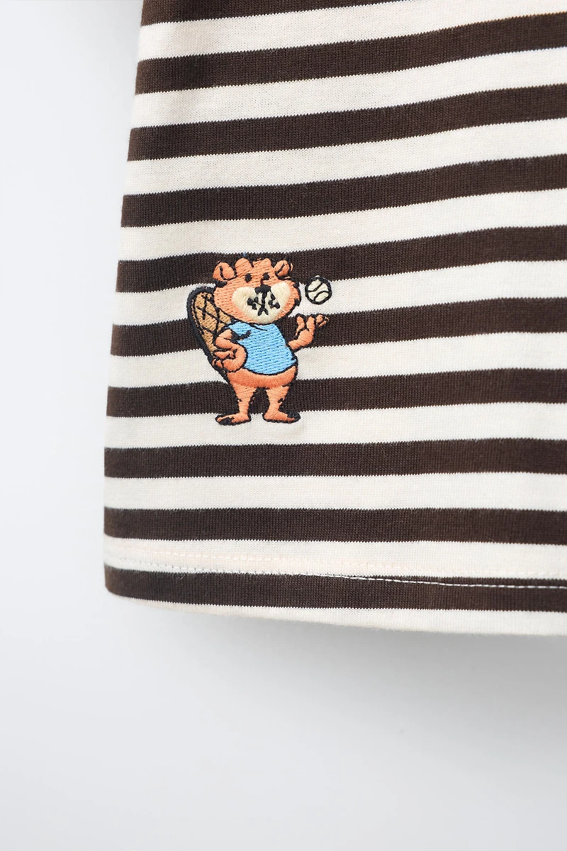 STRIPED FLOCKED LETTER T-SHIRT