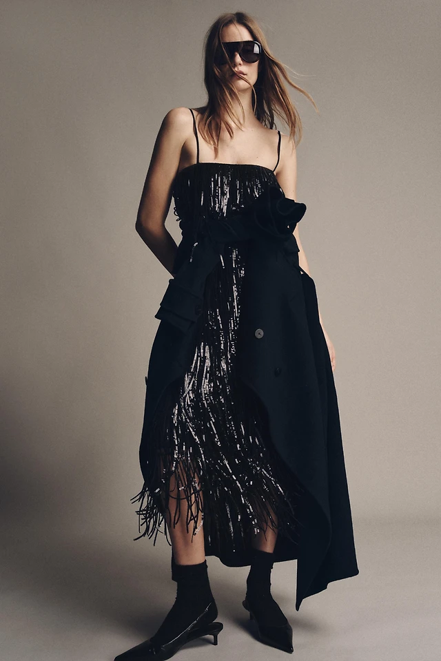 zara sequin fringe dress ZW COLLECTION FRINGED SEQUIN DRESS - Green