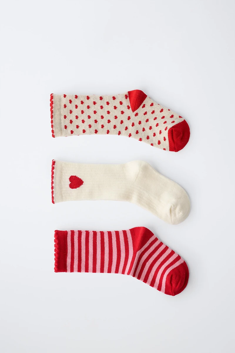 HEART AND STRIPE CREW SOCKS - 3 PACK