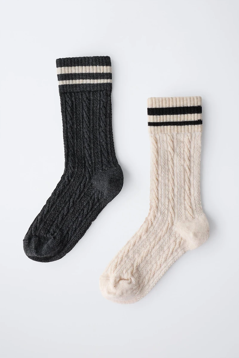 LOT DE DEUX PAIRES CHAUSSETTES MONTANTES TEXTURÉES À RAYURES