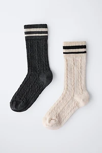 LOT DE DEUX PAIRES CHAUSSETTES MONTANTES TEXTURÉES À RAYURES