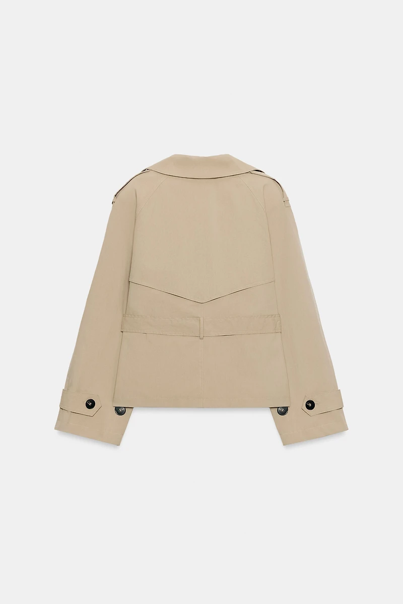 SHORT TRENCH COAT WITH SHOULDER PADS AND BELT