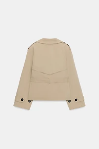 SHORT TRENCH COAT WITH SHOULDER PADS AND BELT