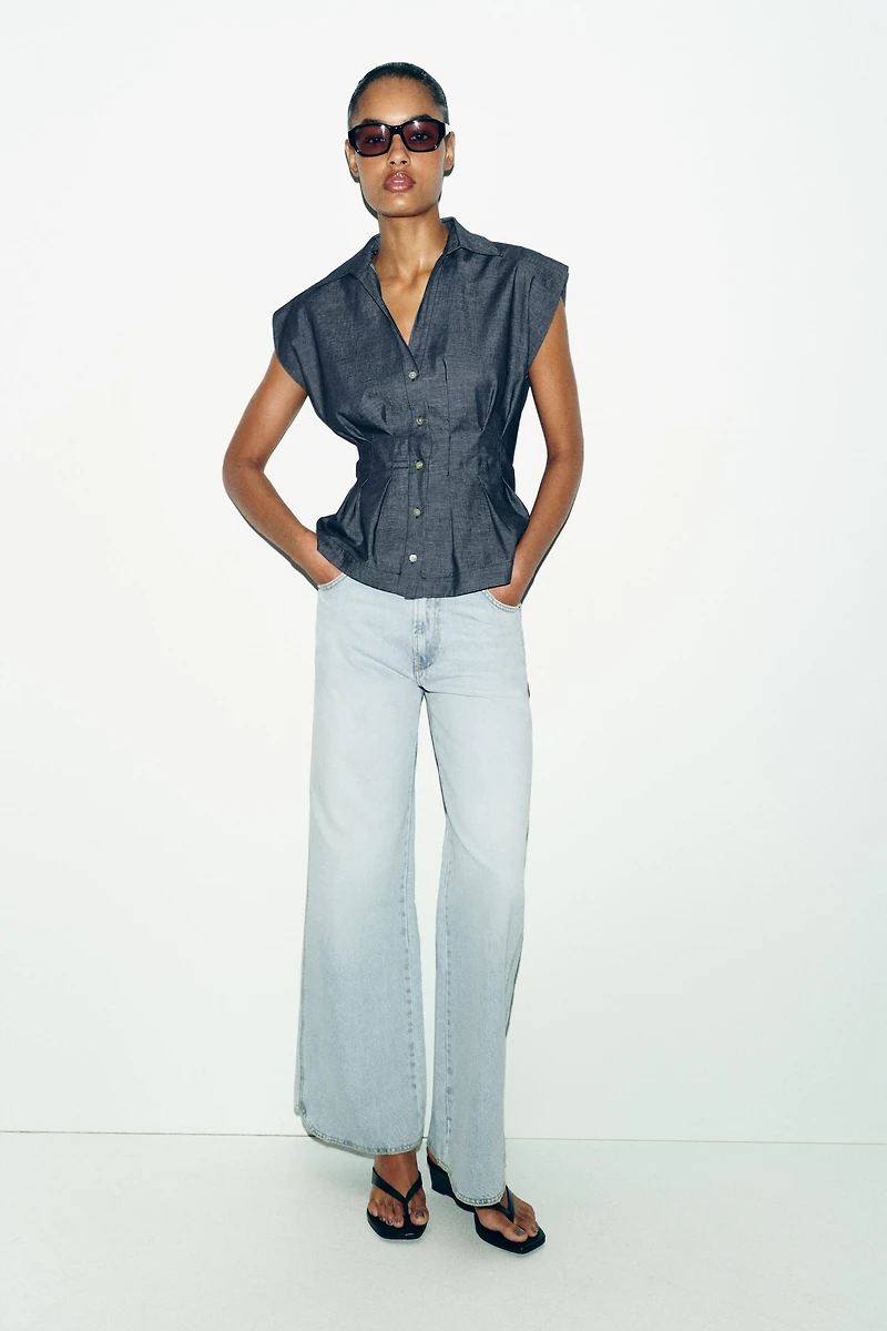 FITTED LINEN BLEND SHIRT WITH DARTS