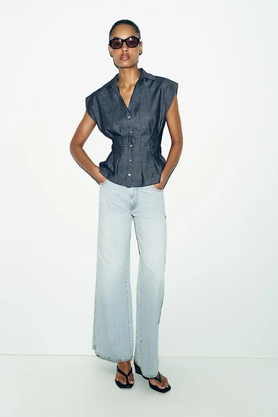 FITTED LINEN BLEND SHIRT WITH DARTS