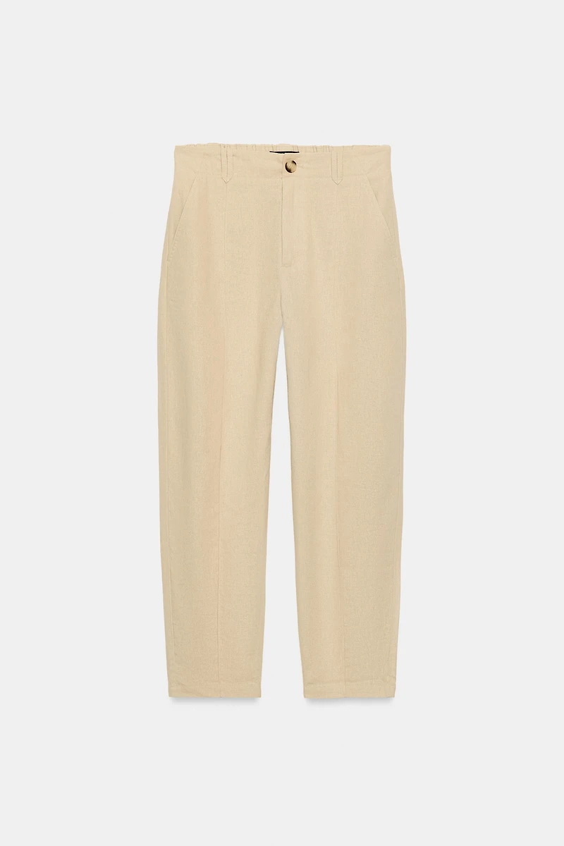 LINEN TAPERED PANTS WITH SEAM DETAIL