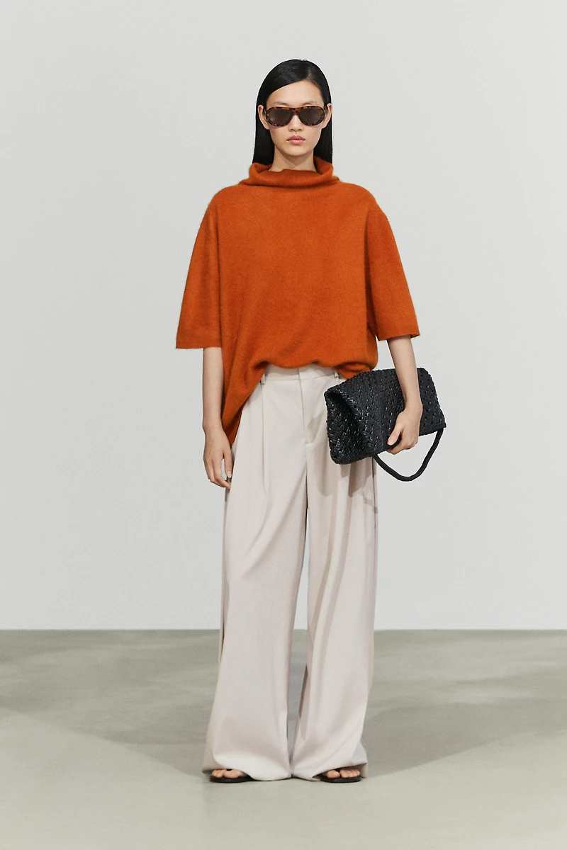 100% wool oversize short-sleeve knit sweater