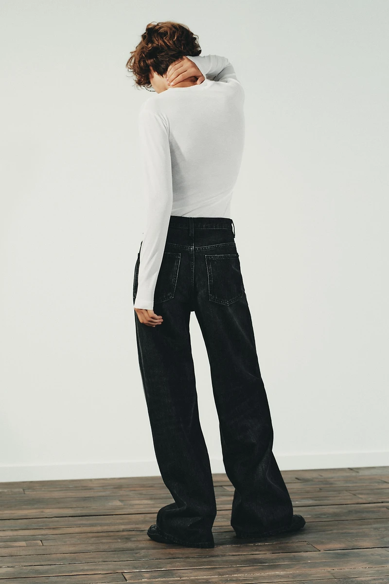 TRF HIGH WAIST CROSSOVER WIDE LEG JEANS