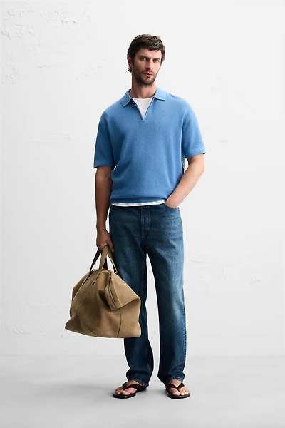 POLO EN MAILLE PERLÉE À ZIP