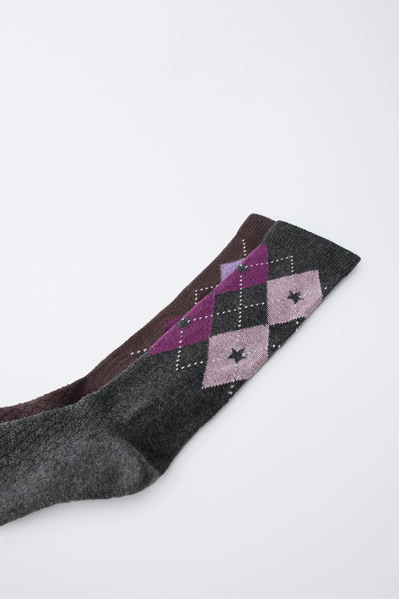TWO-PACK OF DIAMOND PRINT TALL SOCKS