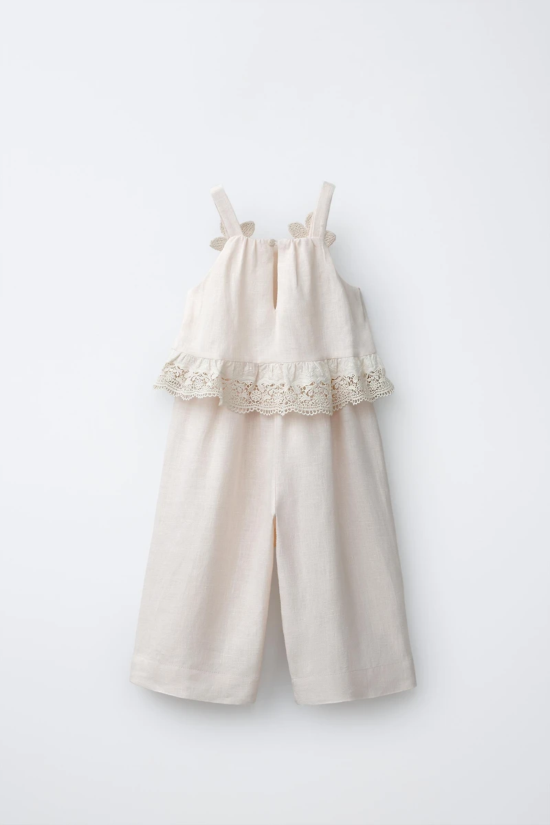 100% LINEN FLORAL LACE JUMPSUIT
