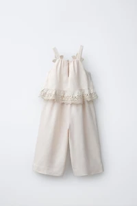 100% LINEN FLORAL LACE JUMPSUIT
