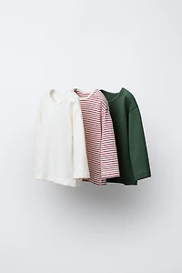 THREE-PACK OF STRIPED AND SOLID T-SHIRTS