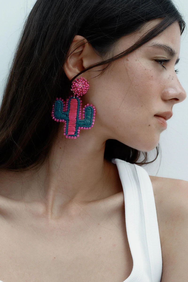 RAFFIA GLITTER CACTUS EARRINGS