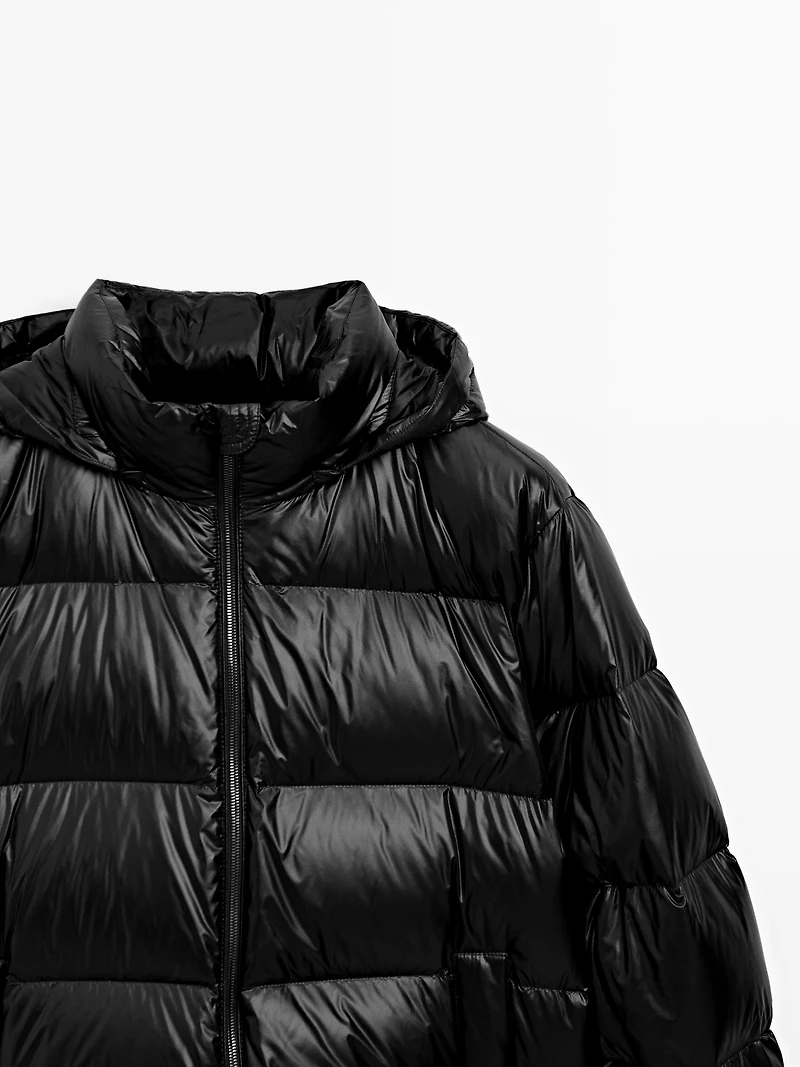 Water-repellent satin puffer jacket