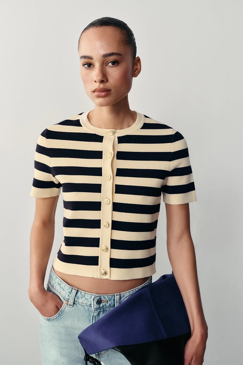 SHORT SLEEVE STRIPED CARDIGAN