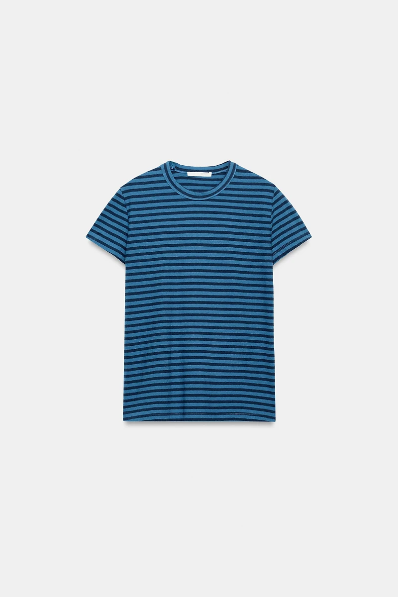 COTTON AND LINEN STRIPED T-SHIRT