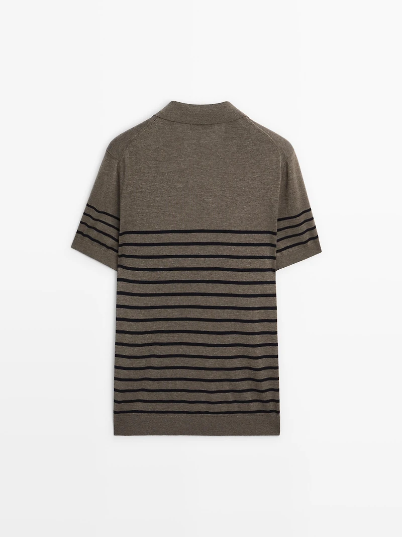 Short sleeve striped knit polo shirt