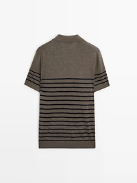 Short sleeve striped knit polo shirt