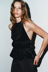 TOP HALTER EN VELOURS FRONCÉ