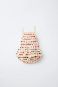 STRIPED POINTELLE KNIT ROMPER