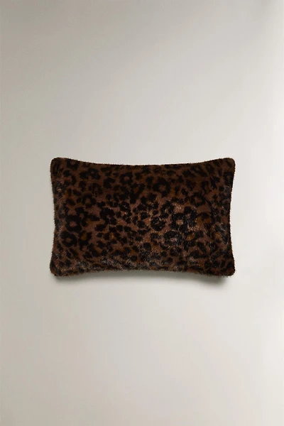 ANIMAL PRINT FAUX FUR THROW PILLOW COVER