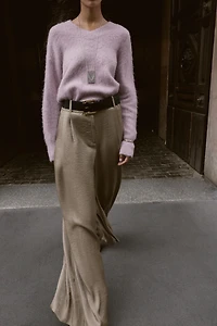 BELTED SATIN WIDE LEG PANTS