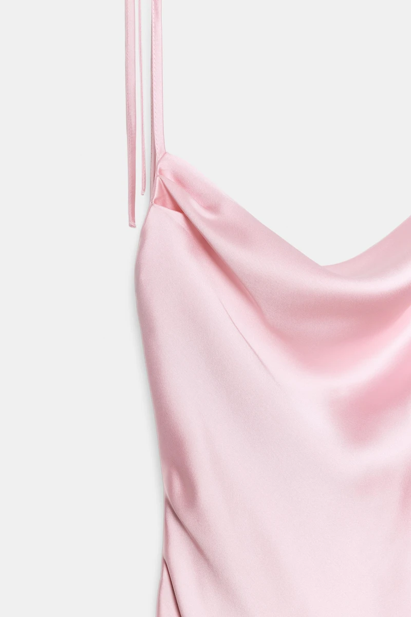 SATIN EFFECT MIDI DRESS WITH TIE STRAPS
