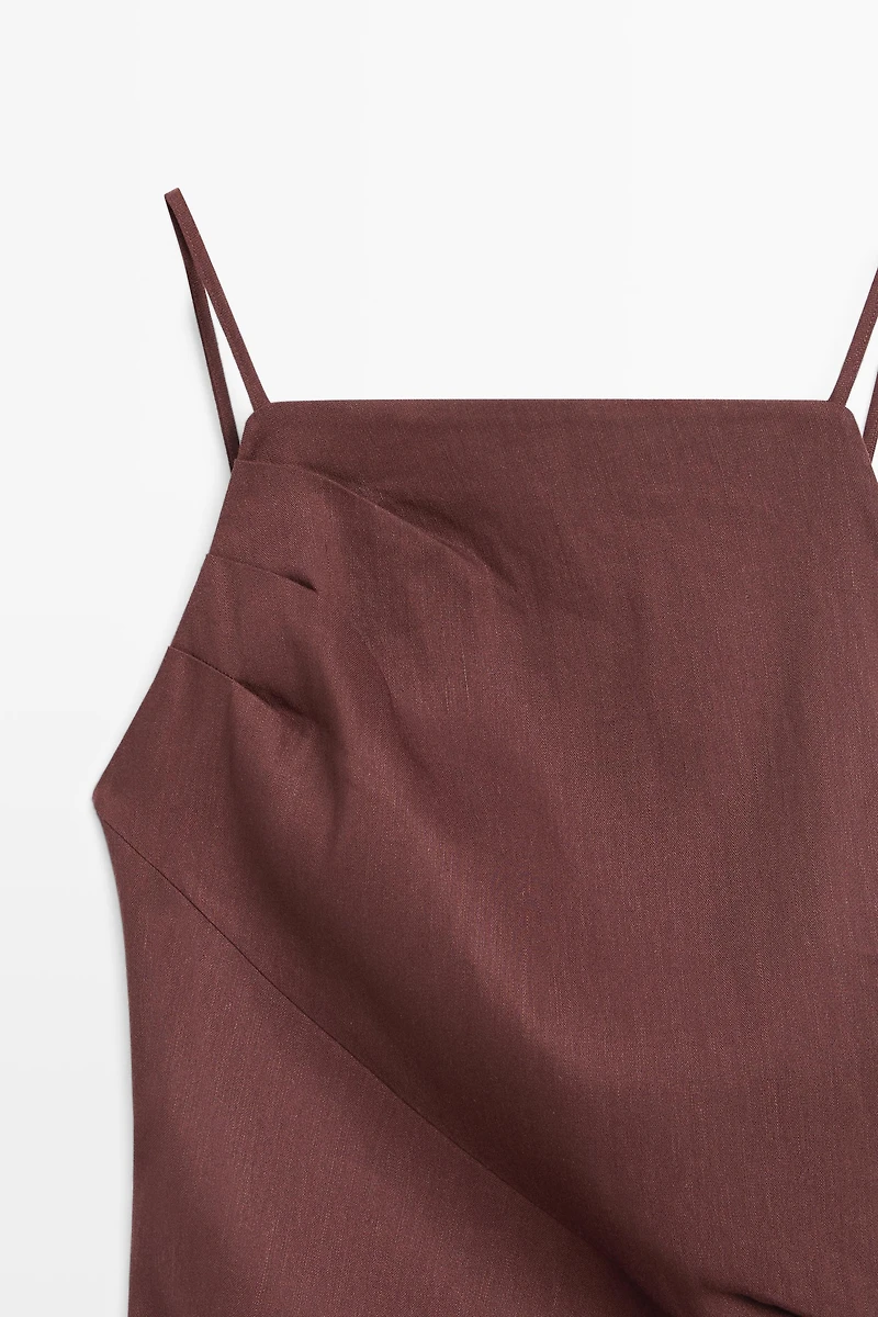 Robe midi bretelles lin stretch