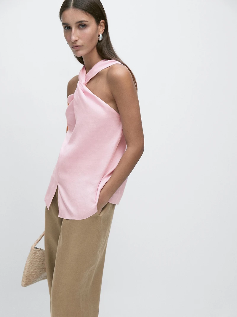 100% linen crossover top