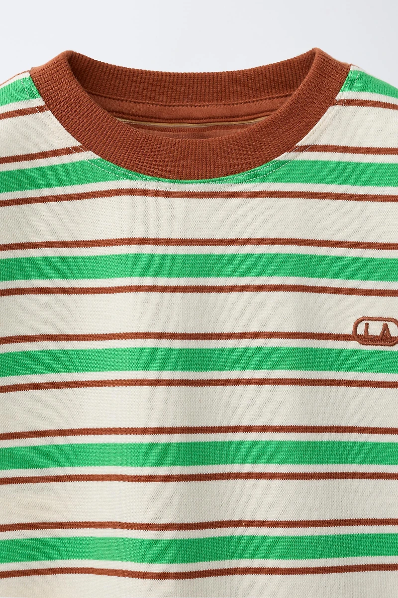 EMBROIDERED LOGO STRIPED T-SHIRT